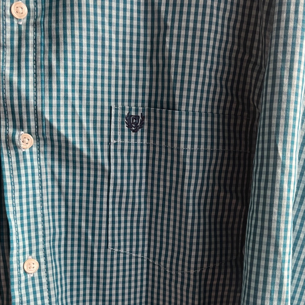 Chaps Teal Checkered Button Down Shirt - image 2